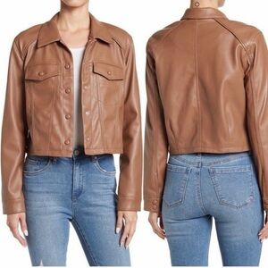 Blank NYC Mocha Brown Trucker Leather Jacket